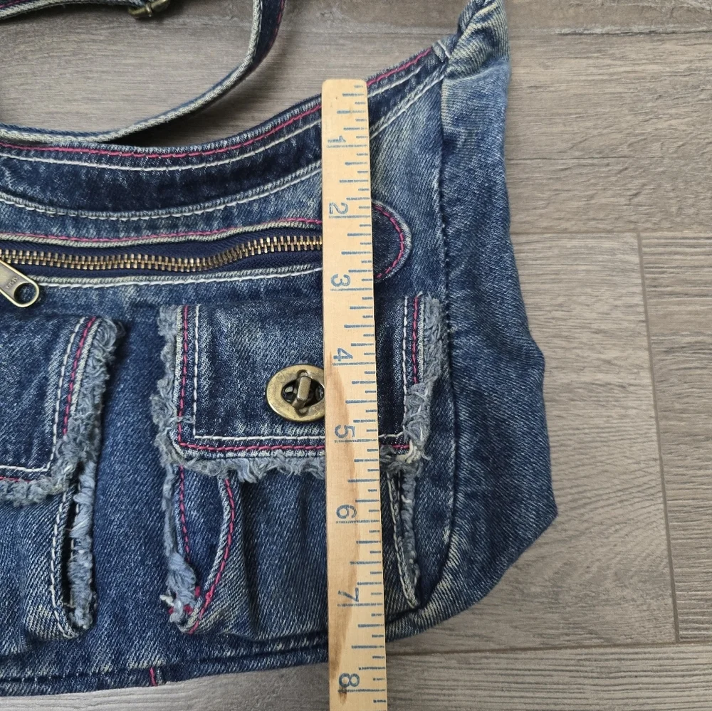 Y2K Denim Shoilder Bag Pink Stitching Boho Streetwear Preppy